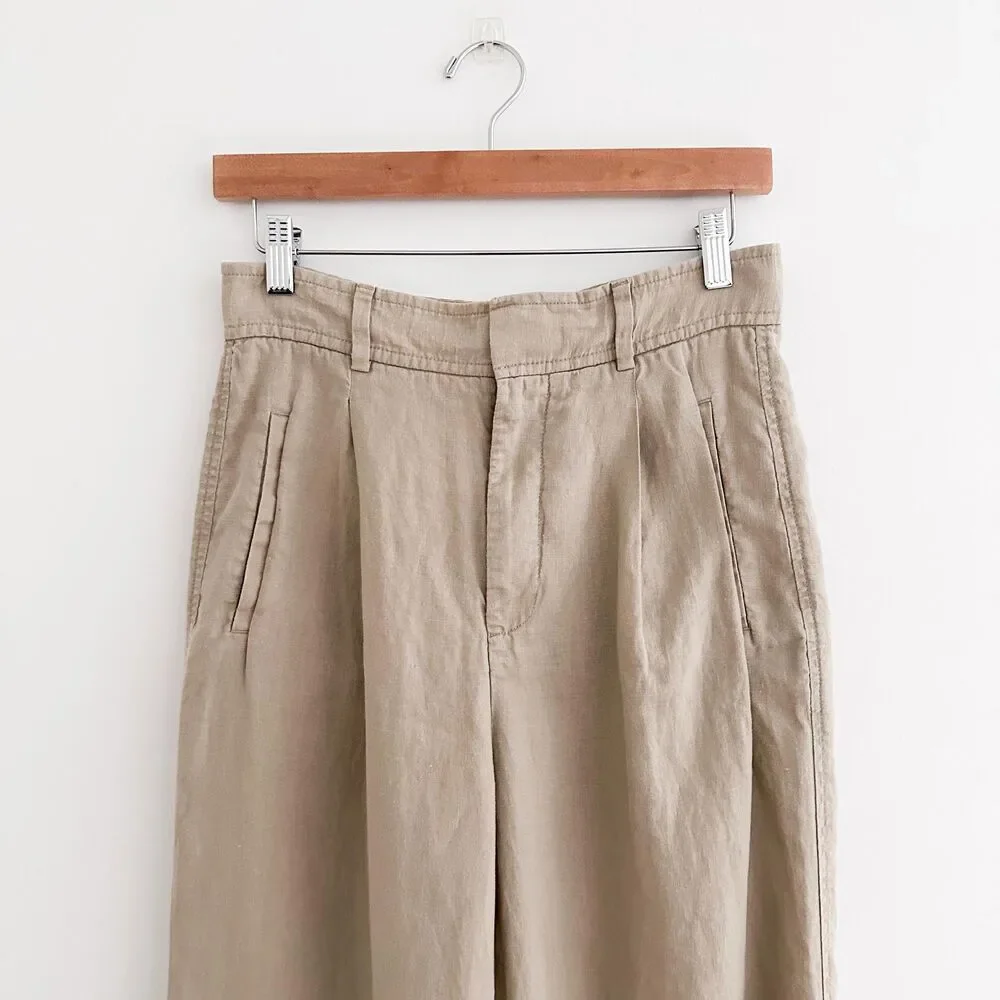 Everlane 100% Linen Wide Leg Pants Oatmeal Beige Linen Trouser Size 4